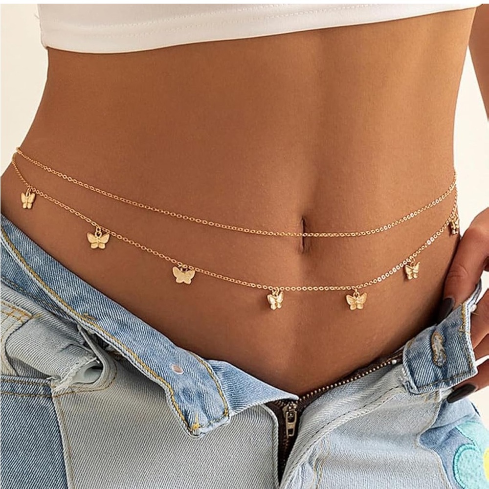 2 Gold Belly Body Chain/belt with Butterfly Charms